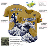 Custom Old Gold Navy-White Japanese Wave Authentic Baseball Jersey