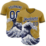 Custom Old Gold Navy-White Japanese Wave Authentic Baseball Jersey