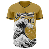 Custom Old Gold Black-White Japanese Wave Authentic Baseball Jersey