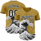 Custom Old Gold Black-White Japanese Wave Authentic Baseball Jersey