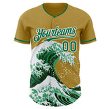 Custom Old Gold Kelly Green-White Japanese Wave Authentic Baseball Jersey