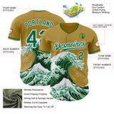 Custom Old Gold Kelly Green-White Japanese Wave Authentic Baseball Jersey