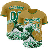 Custom Old Gold Kelly Green-White Japanese Wave Authentic Baseball Jersey