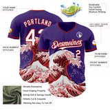 Custom Purple White-Red Japanese Wave Authentic Baseball Jersey