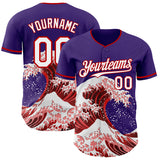 Custom Purple White-Red Japanese Wave Authentic Baseball Jersey
