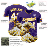 Custom Purple White-Gold Japanese Wave Authentic Baseball Jersey