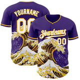 Custom Purple White-Gold Japanese Wave Authentic Baseball Jersey