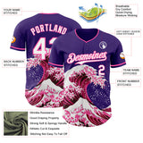 Custom Purple White-Pink Japanese Wave Authentic Baseball Jersey