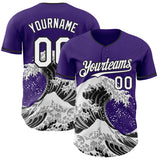 Custom Purple White-Black Japanese Wave Authentic Baseball Jersey