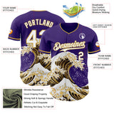 Custom Purple White-Old Gold Japanese Wave Authentic Baseball Jersey