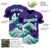 Custom Purple White-Teal Japanese Wave Authentic Baseball Jersey