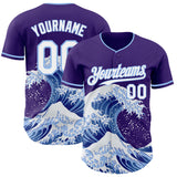 Custom Purple White-Light Blue Japanese Wave Authentic Baseball Jersey