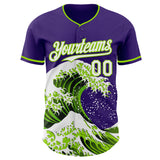 Custom Purple White-Neon Green Japanese Wave Authentic Baseball Jersey