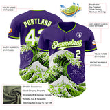 Custom Purple White-Neon Green Japanese Wave Authentic Baseball Jersey