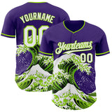 Custom Purple White-Neon Green Japanese Wave Authentic Baseball Jersey