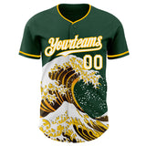 Custom Green White-Gold Japanese Wave Authentic Baseball Jersey