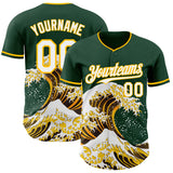 Custom Green White-Gold Japanese Wave Authentic Baseball Jersey