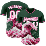 Custom Green White-Pink Japanese Wave Authentic Baseball Jersey
