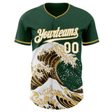 Custom Green White-Old Gold Japanese Wave Authentic Baseball Jersey