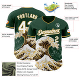 Custom Green White-Old Gold Japanese Wave Authentic Baseball Jersey