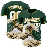 Custom Green White-Old Gold Japanese Wave Authentic Baseball Jersey