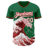 Custom Kelly Green White-Red Japanese Wave Authentic Baseball Jersey