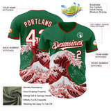 Custom Kelly Green White-Red Japanese Wave Authentic Baseball Jersey