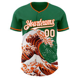 Custom Kelly Green White-Orange Japanese Wave Authentic Baseball Jersey