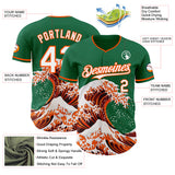 Custom Kelly Green White-Orange Japanese Wave Authentic Baseball Jersey