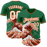 Custom Kelly Green White-Orange Japanese Wave Authentic Baseball Jersey