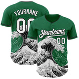 Custom Kelly Green White-Black Japanese Wave Authentic Baseball Jersey