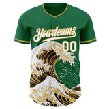 Custom Kelly Green White-Old Gold Japanese Wave Authentic Baseball Jersey