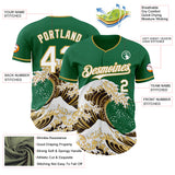 Custom Kelly Green White-Old Gold Japanese Wave Authentic Baseball Jersey