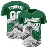 Custom Kelly Green White-Gray Japanese Wave Authentic Baseball Jersey
