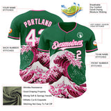 Custom Kelly Green White-Pink Japanese Wave Authentic Baseball Jersey