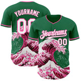 Custom Kelly Green White-Pink Japanese Wave Authentic Baseball Jersey