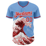 Custom Light Blue Red-White Japanese Wave Authentic Baseball Jersey