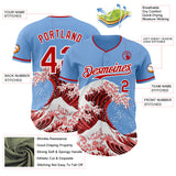 Custom Light Blue Red-White Japanese Wave Authentic Baseball Jersey