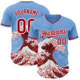 Custom Light Blue Red-White Japanese Wave Authentic Baseball Jersey