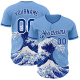 Custom Light Blue Royal-White Japanese Wave Authentic Baseball Jersey