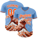 Custom Light Blue Orange-White Japanese Wave Authentic Baseball Jersey