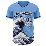 Custom Light Blue Navy-White Japanese Wave Authentic Baseball Jersey