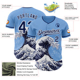 Custom Light Blue Navy-White Japanese Wave Authentic Baseball Jersey