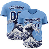 Custom Light Blue Navy-White Japanese Wave Authentic Baseball Jersey