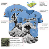 Custom Light Blue Black-White Japanese Wave Authentic Baseball Jersey