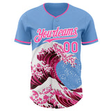 Custom Light Blue Pink-White Japanese Wave Authentic Baseball Jersey