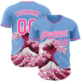 Custom Light Blue Pink-White Japanese Wave Authentic Baseball Jersey