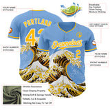 Custom Light Blue Gold-White Japanese Wave Authentic Baseball Jersey