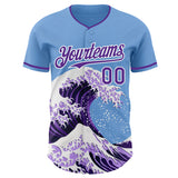 Custom Light Blue Purple-White Japanese Wave Authentic Baseball Jersey