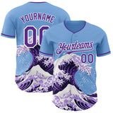 Custom Light Blue Purple-White Japanese Wave Authentic Baseball Jersey